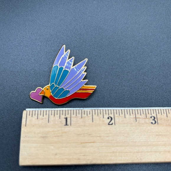 Vintage Laurel Burch Brooch  Pendant CELESTE LOVE BIRD Cloisonné 1980s - Picture 3 of 4